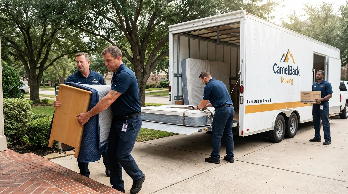 Crew loading residential truck for cross-state move from Escanaba, MI