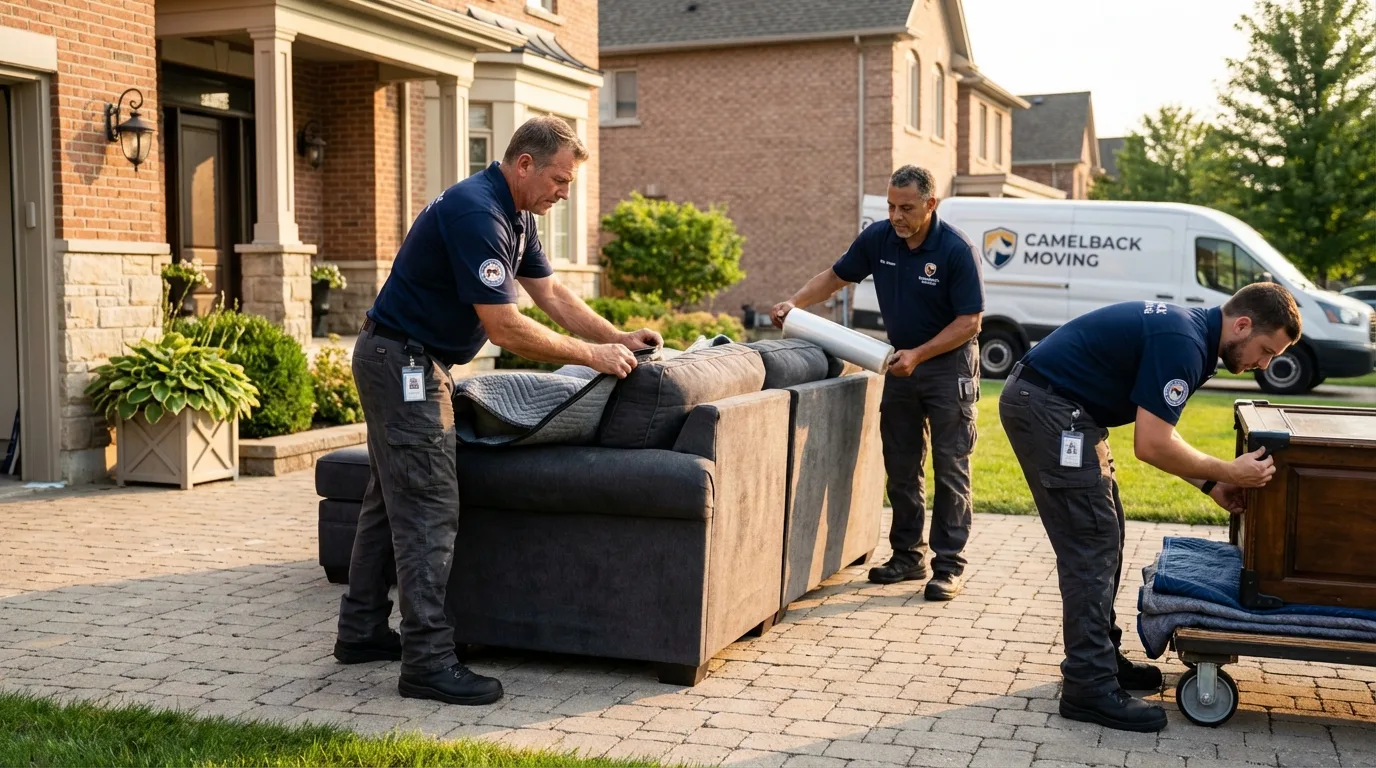 Large estate moving crew wrapping furniture in Escanaba, MI